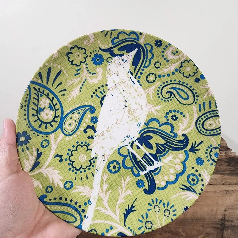 Pier‎ 1 porcelain green and blue Paisley bird print 8